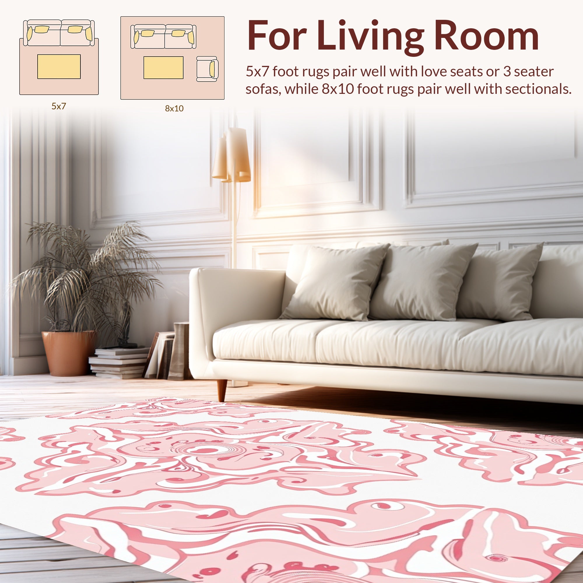 Pink Swirls Contemporary Floral Pattern Rug