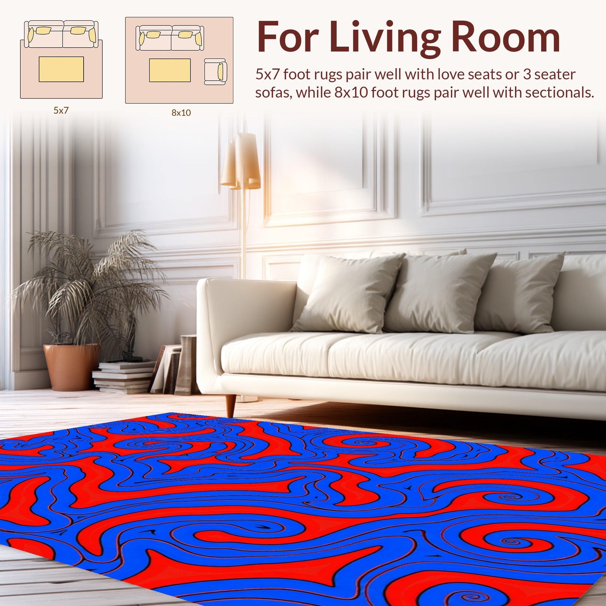 Vibrant Red Blue Swirl Pattern Rug