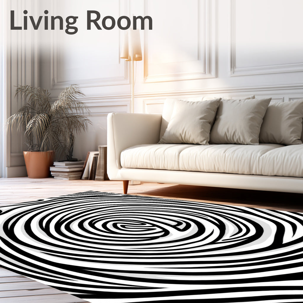 Abstract Black White Swirl Pattern Rug