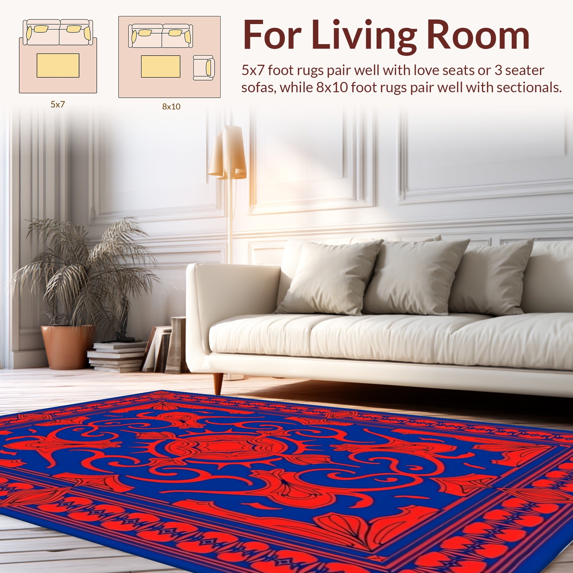 Royal Blue Red Ornamental Pattern Rug