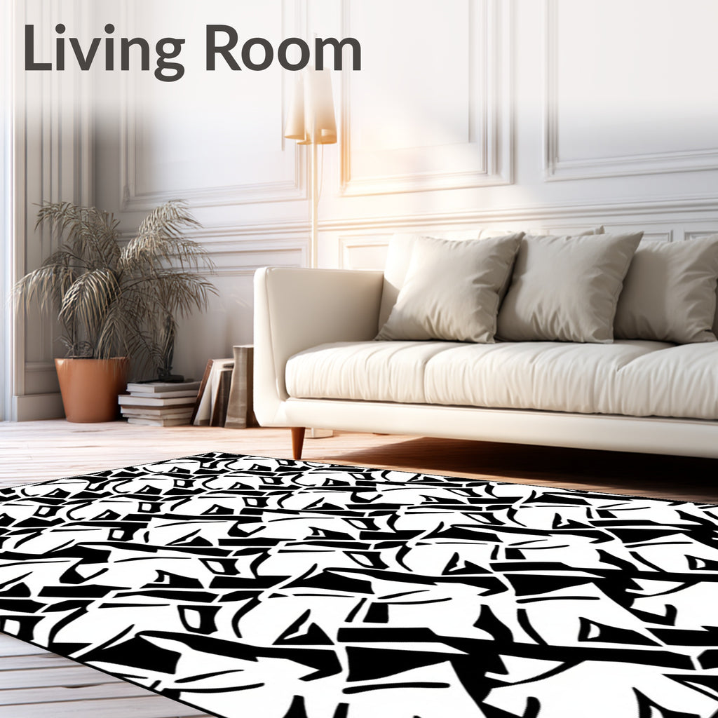 Bold Abstract Black White Pattern Rug