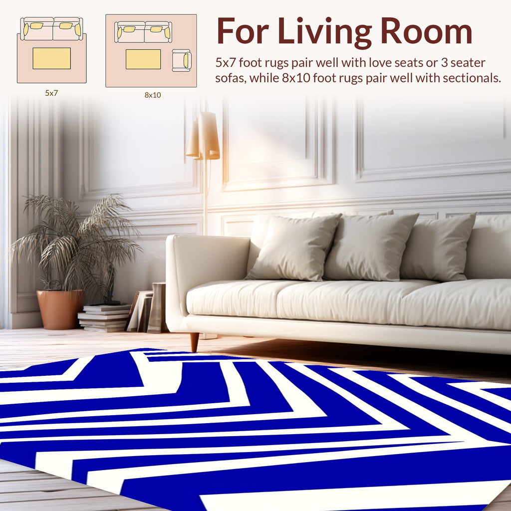 Bold Blue White Angle Pattern Rug