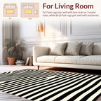 Wavy Black And Cream Stripe Design Rug