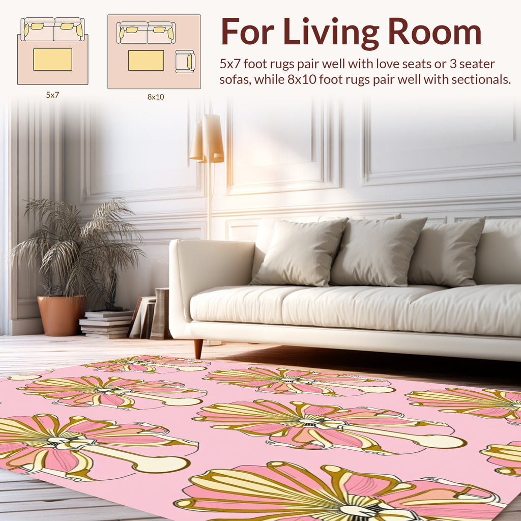 Art Deco Fan Floral Pink Pattern Rug