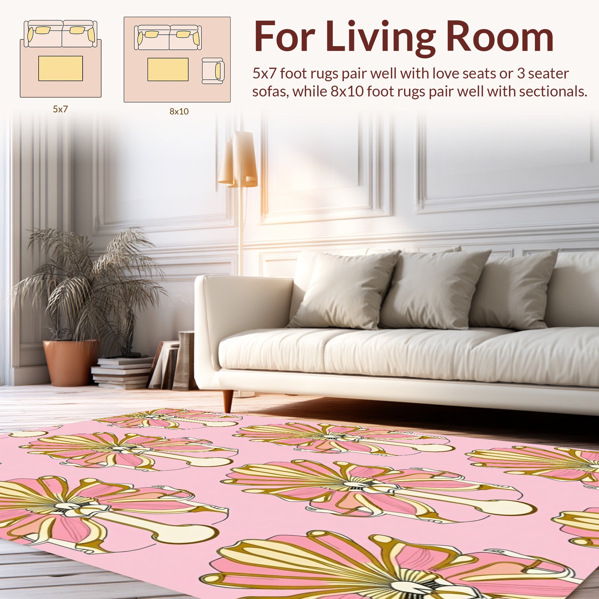 Art Deco Fan Floral Pink Pattern Rug