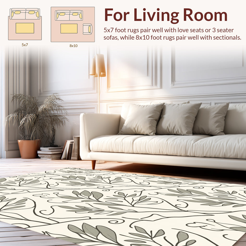 Elegant Natural Leaf Vine Pattern Rug