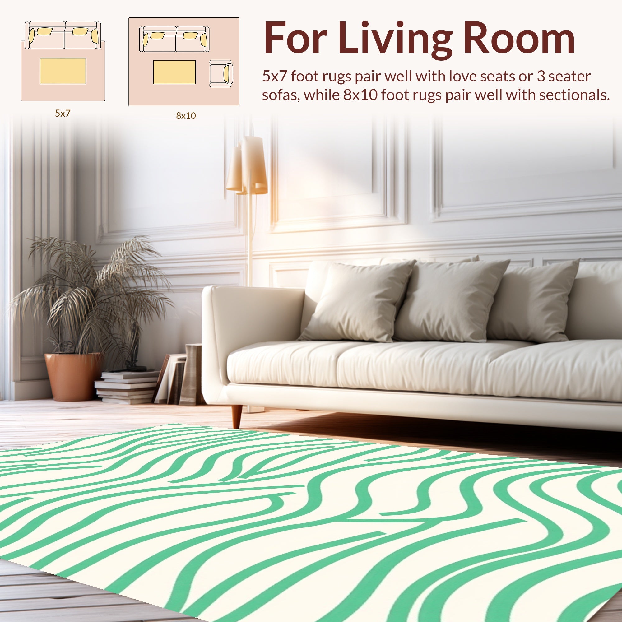 Minimalist Green Wave Pattern Rug