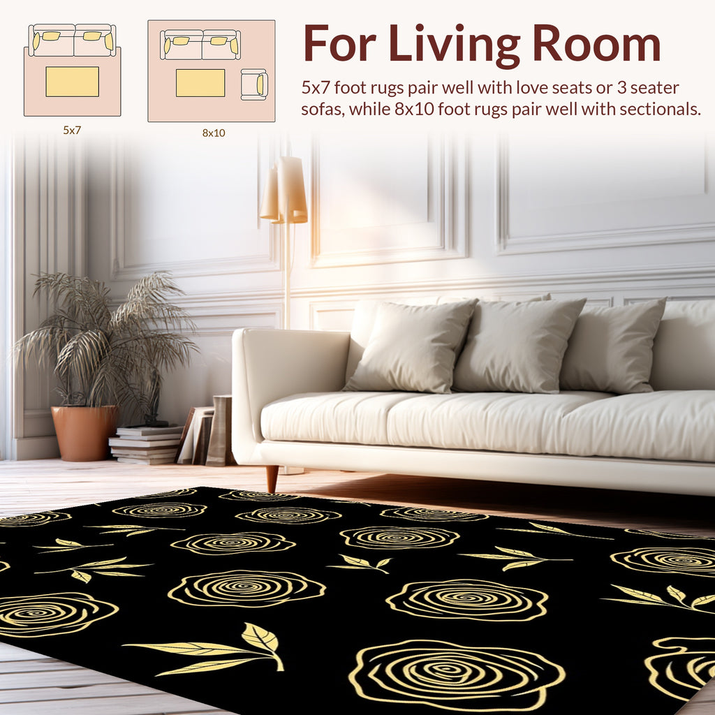 Gold Rose Botanical Pattern Rug