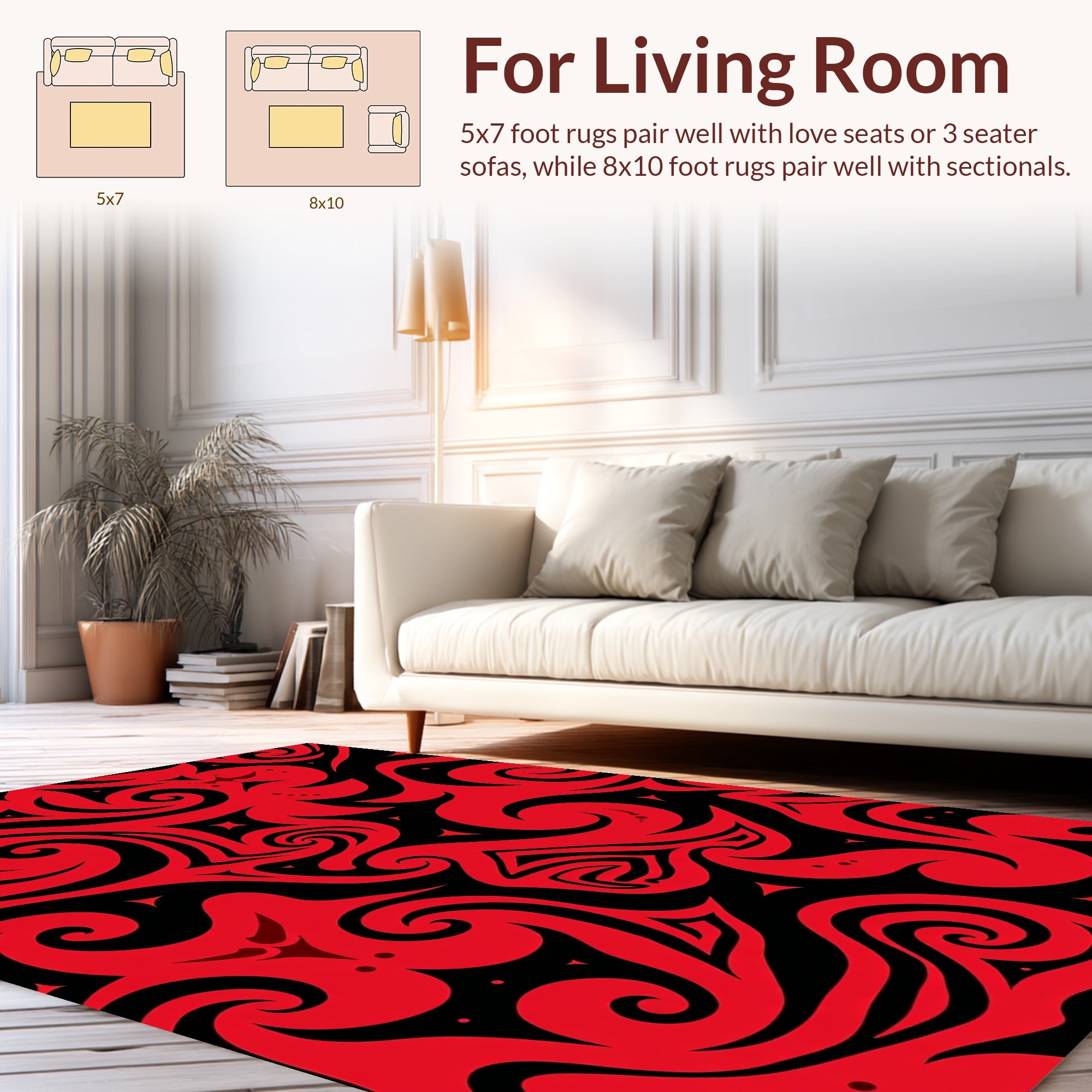Bold Red Swirl Pattern Rug