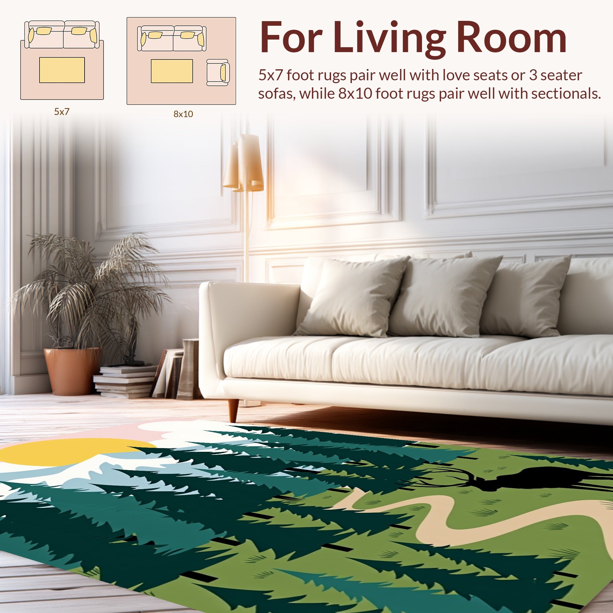 Woodland Deer Mountain Scenic Design Rug