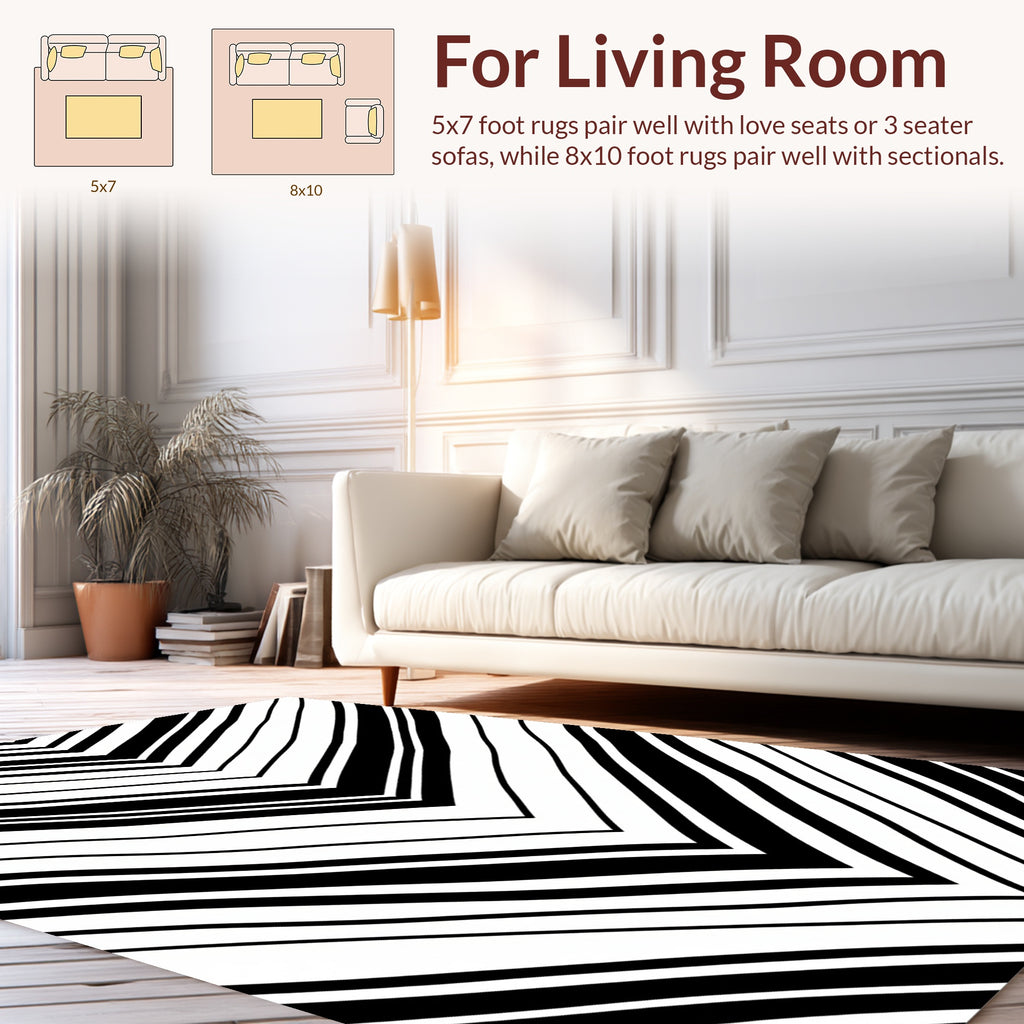 Bold Black White Chevron Pattern Rug