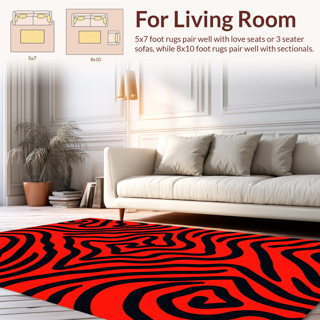 Bold Red Black Abstract Curves Rug