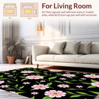 Pink Floral Foliage Patterned Rug