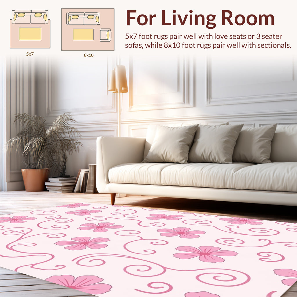 Pink Floral Swirl Pattern Rug