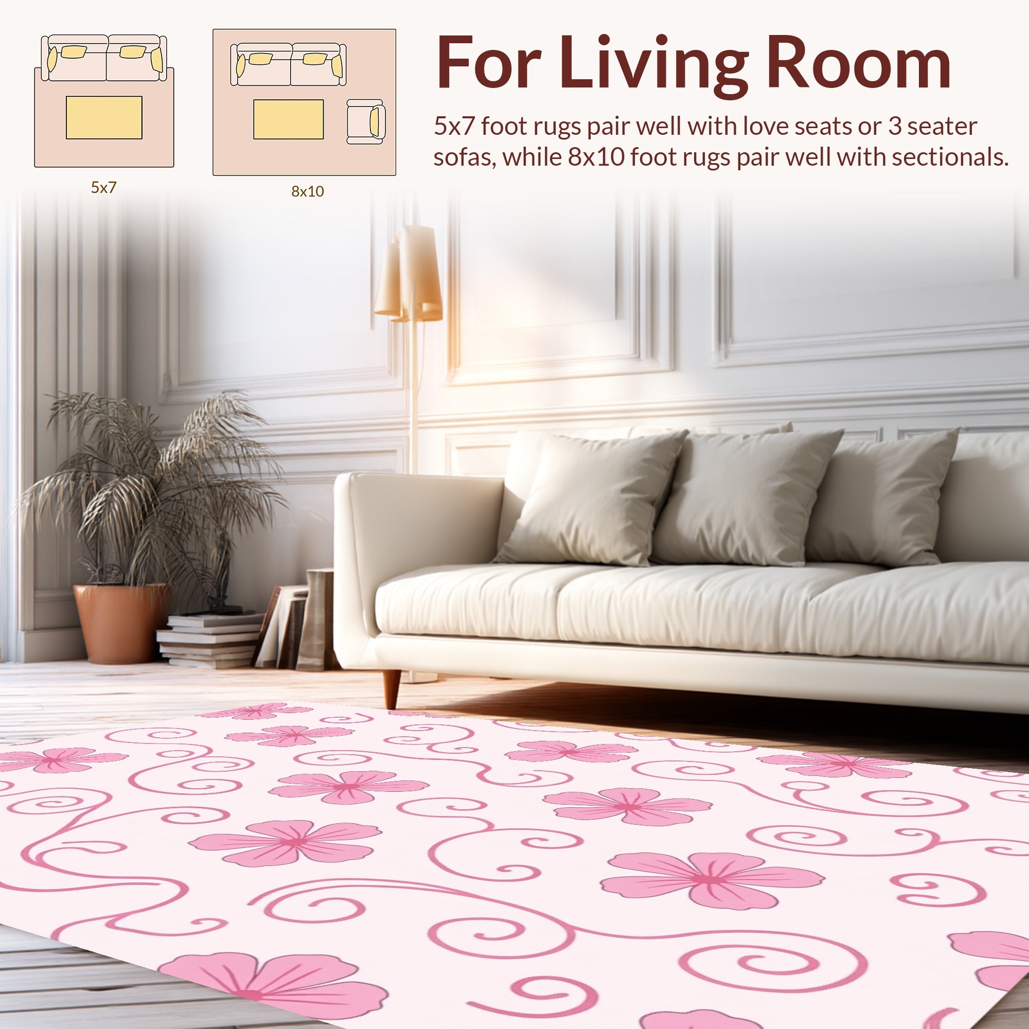 Pink Floral Swirl Pattern Rug