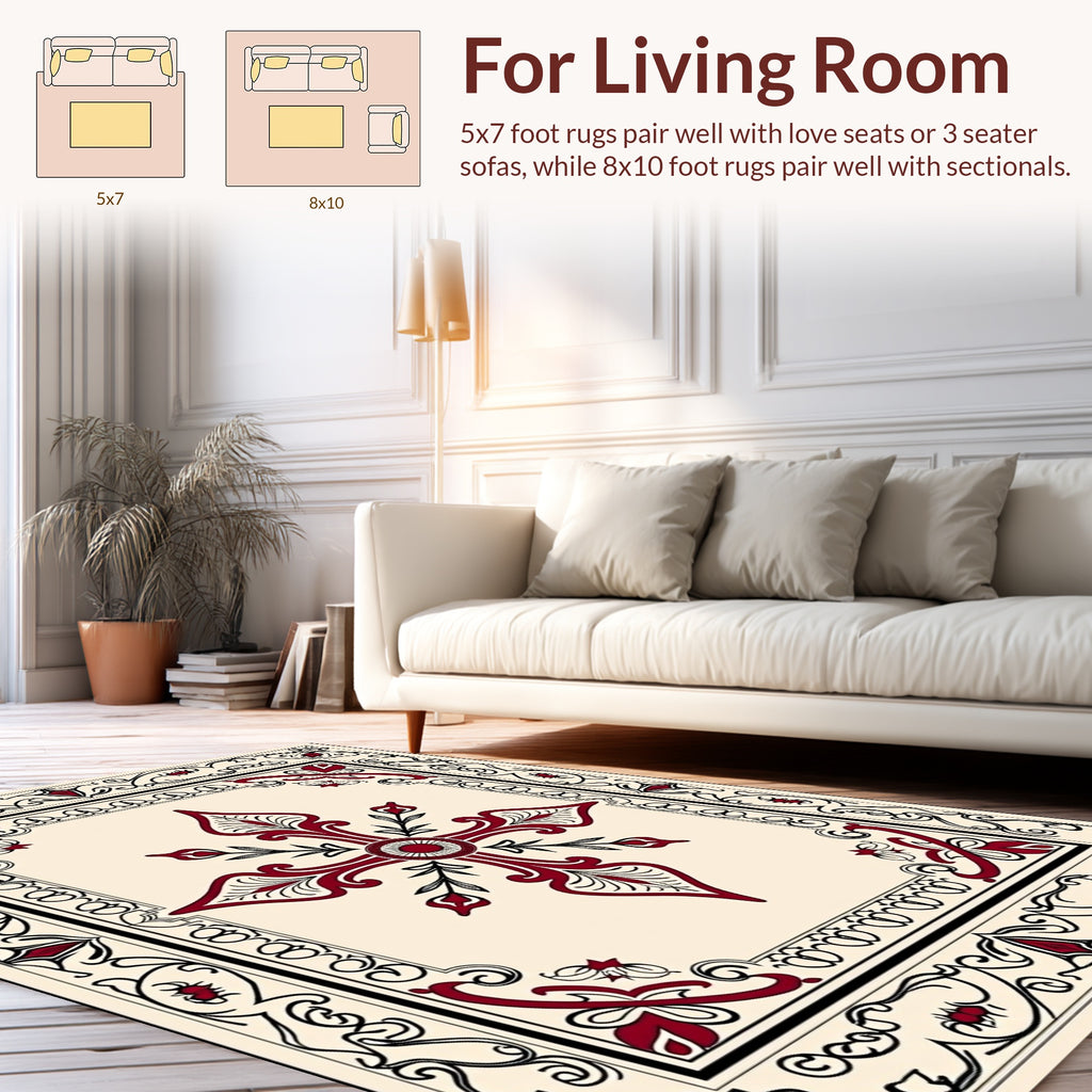 Maroon Crest Red Floral Filigree Rug