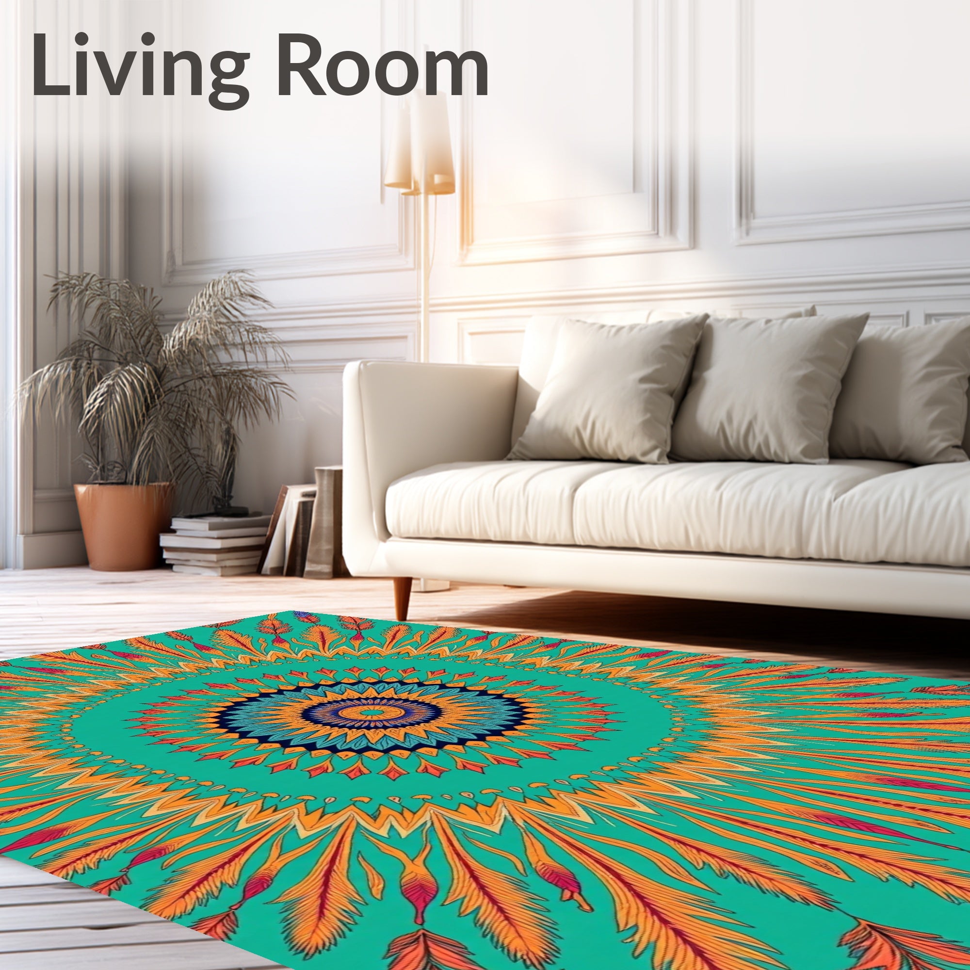Vibrant Feather Mandala Pattern Rug