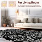 Black White Floral Damask Pattern Rug