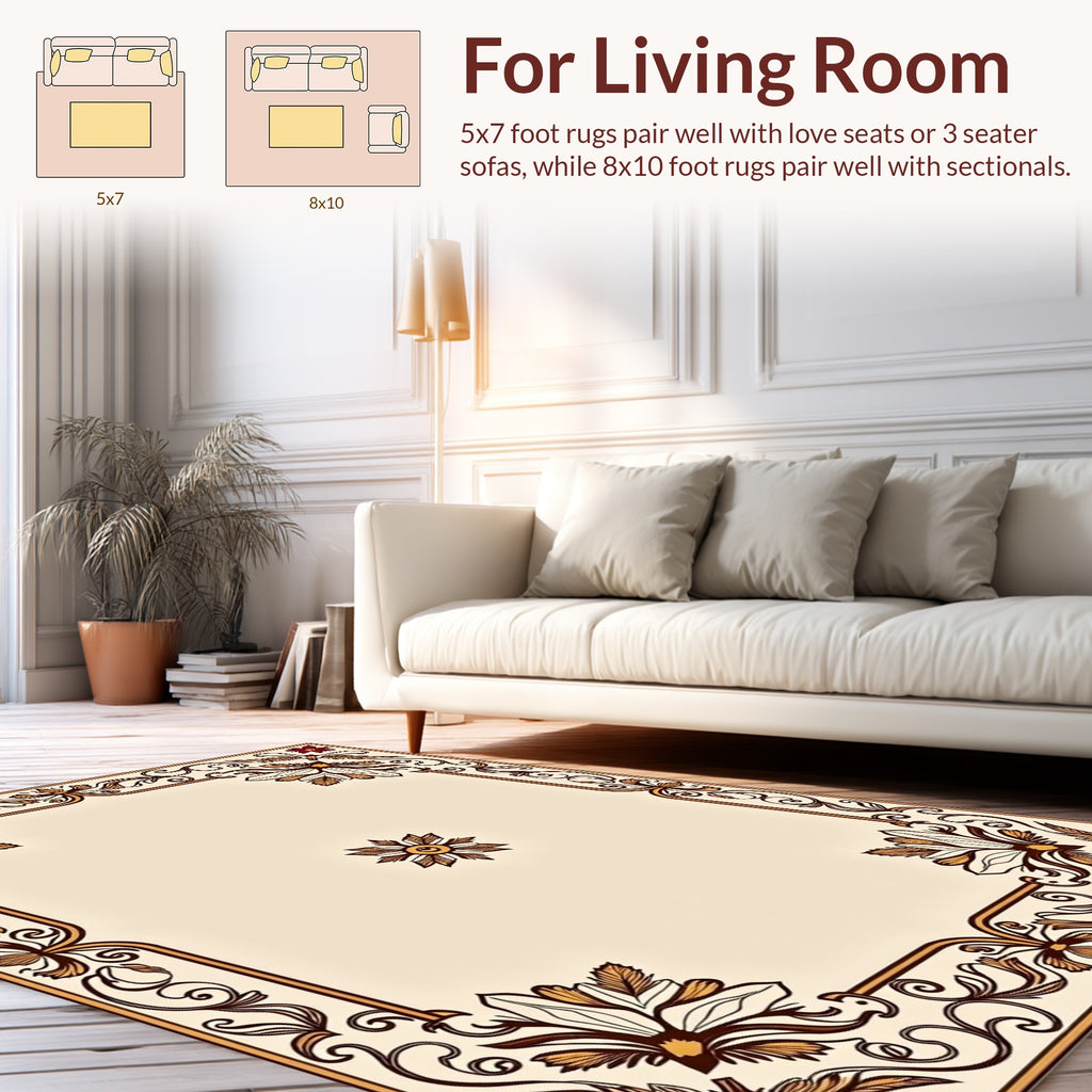 Elegant Floral Border With Swirls Rug