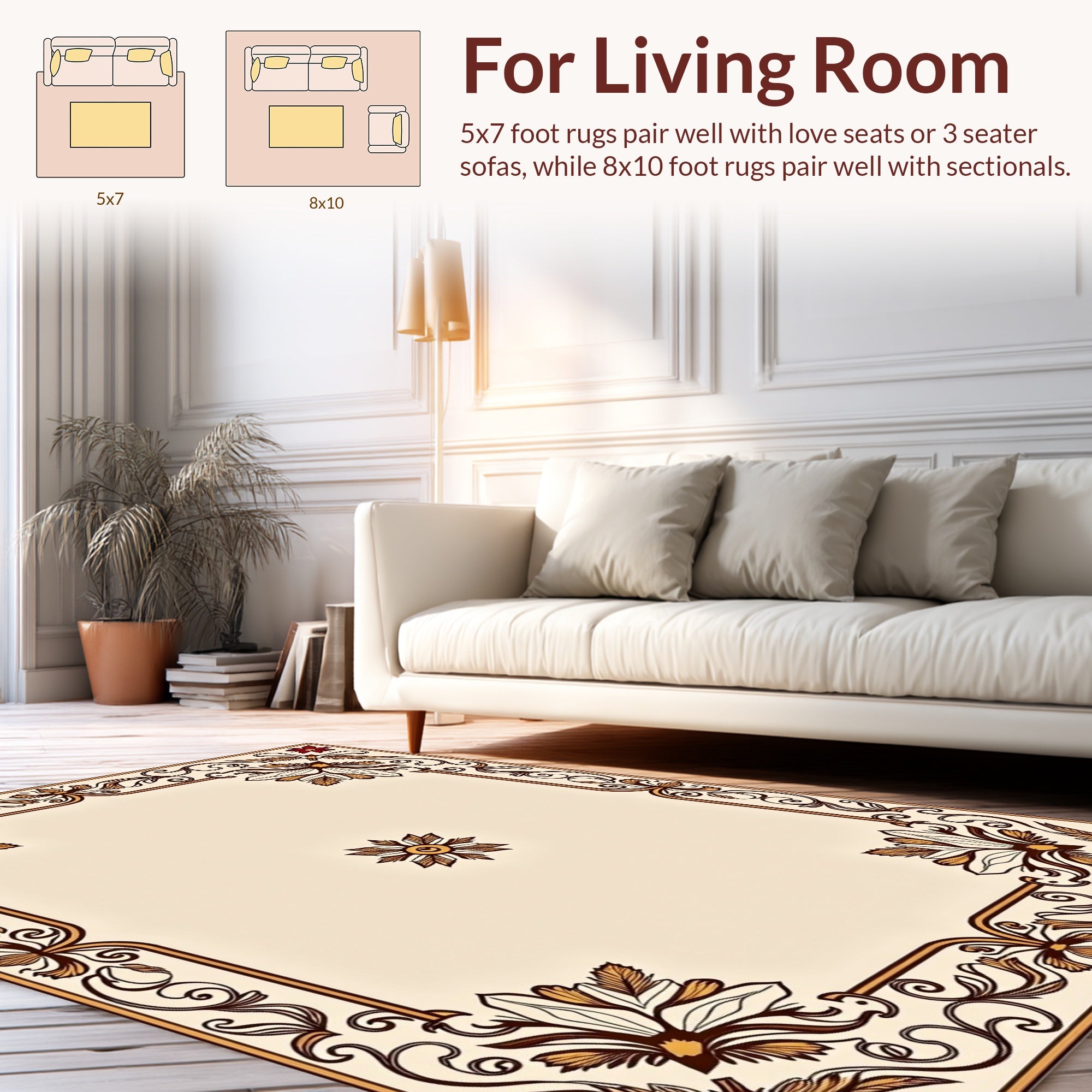 Elegant Floral Border With Swirls Rug