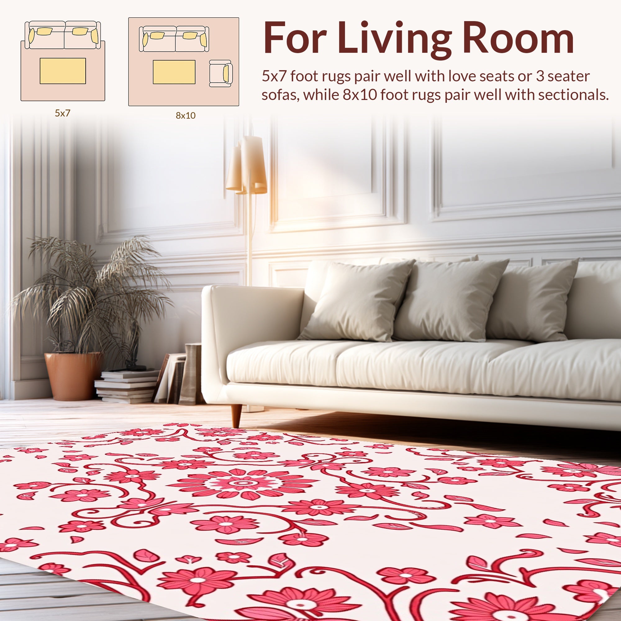 Pink Floral Vines Contemporary Rug
