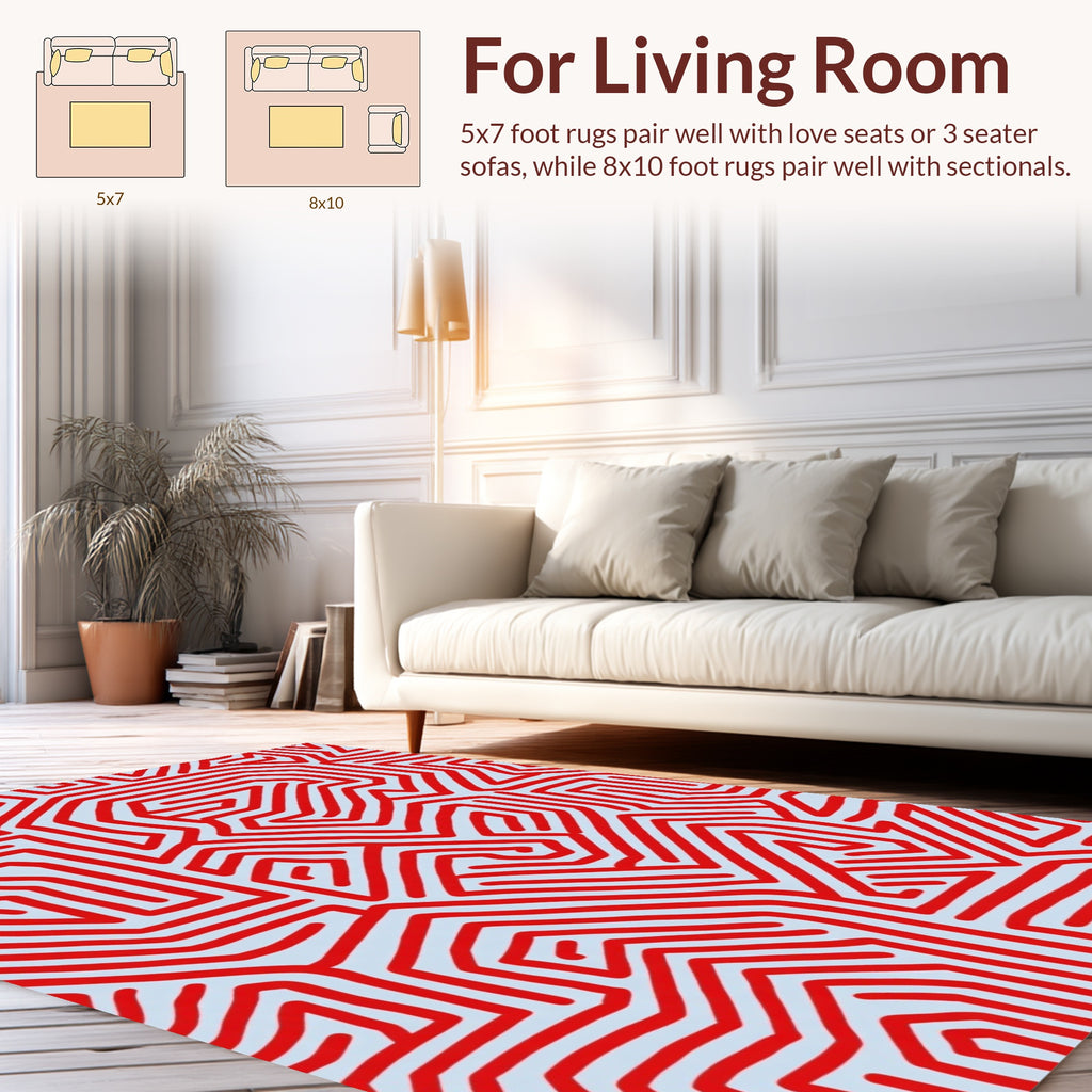 Bold Red Maze Geometric Design Rug