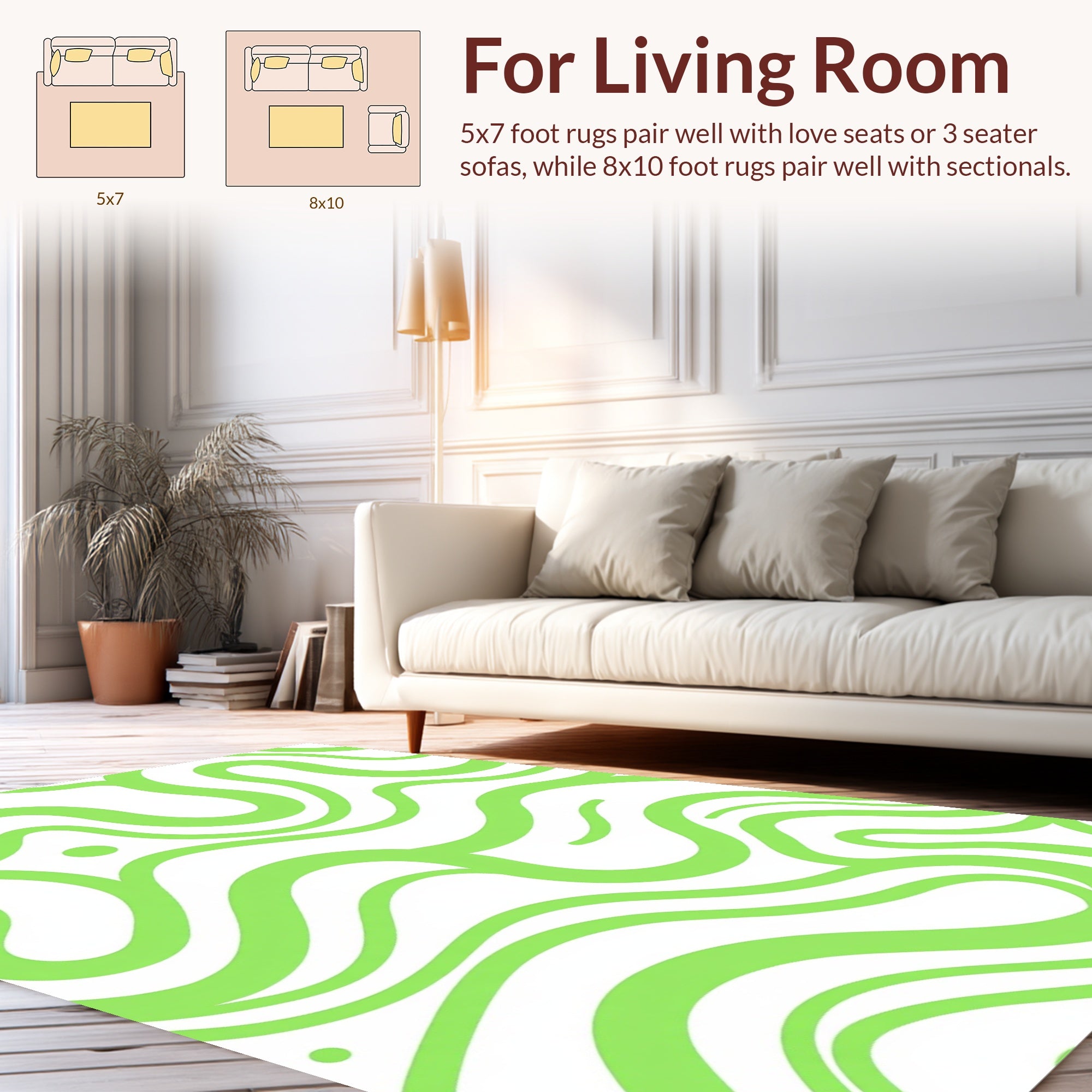 Green Swirls With Dots Pattern Rug
