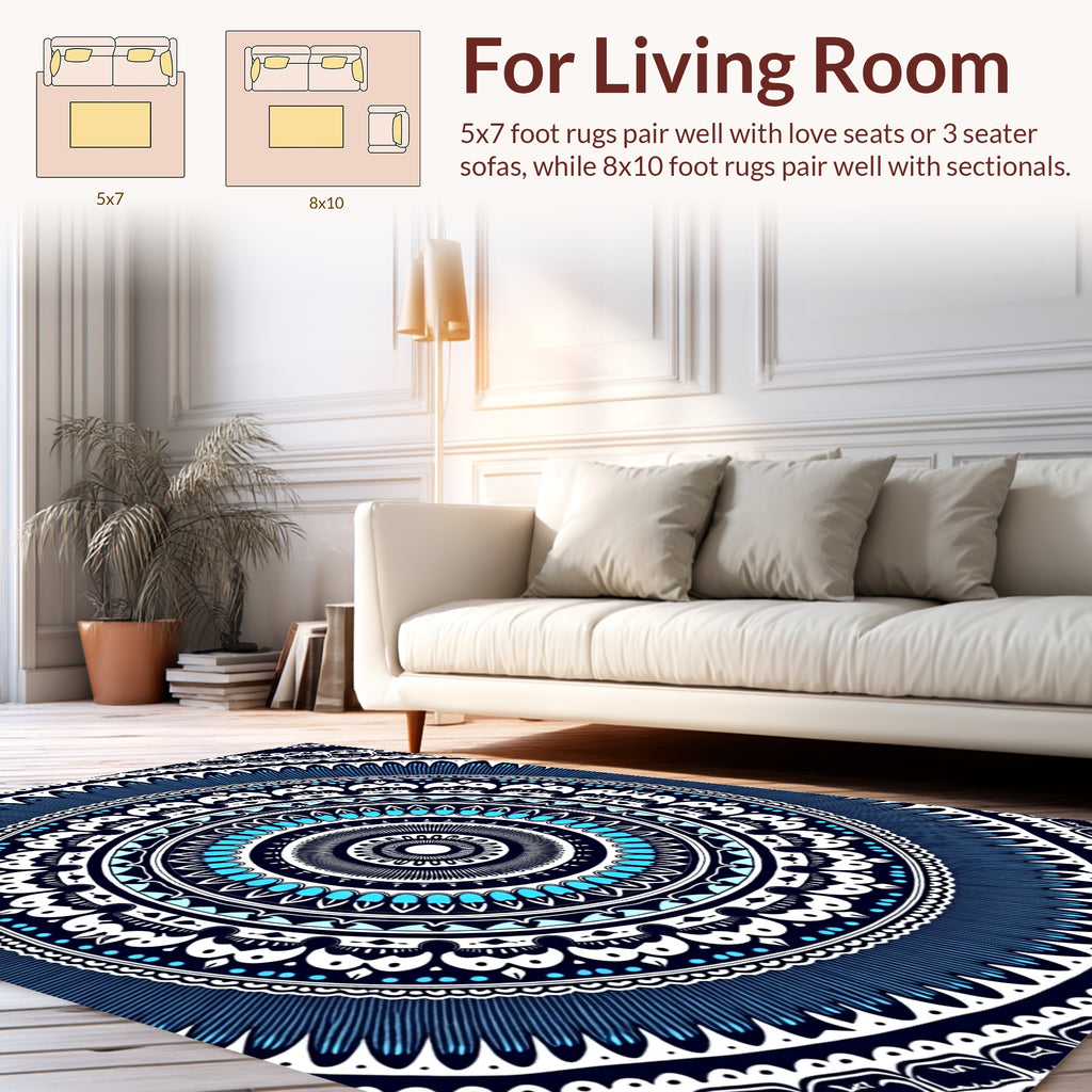 Intricate Blue Geometric Mandala Design Rug