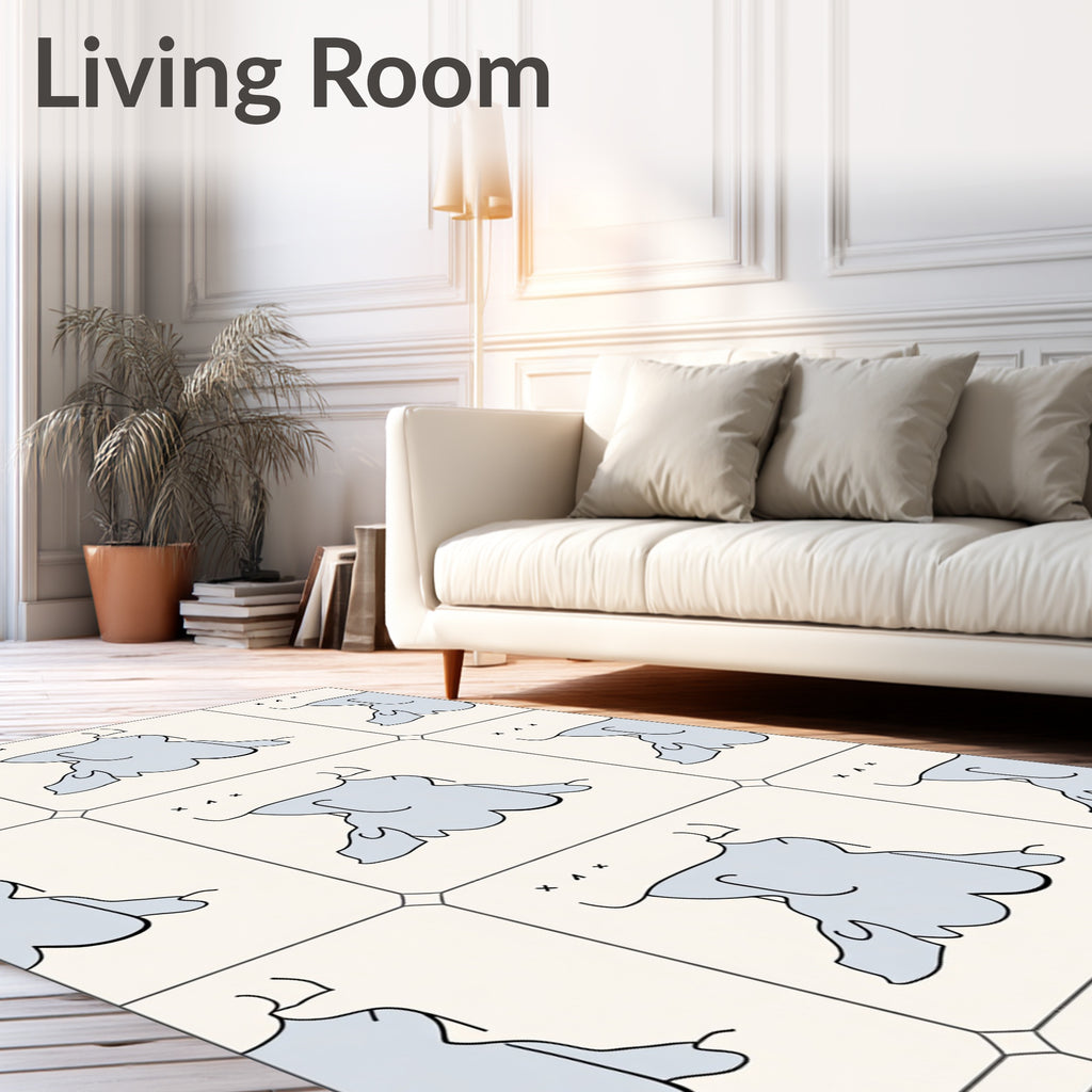 Minimalist Grey Abstract Form Tile Rug