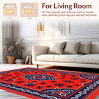 Classic Red Blue Floral Art Rug