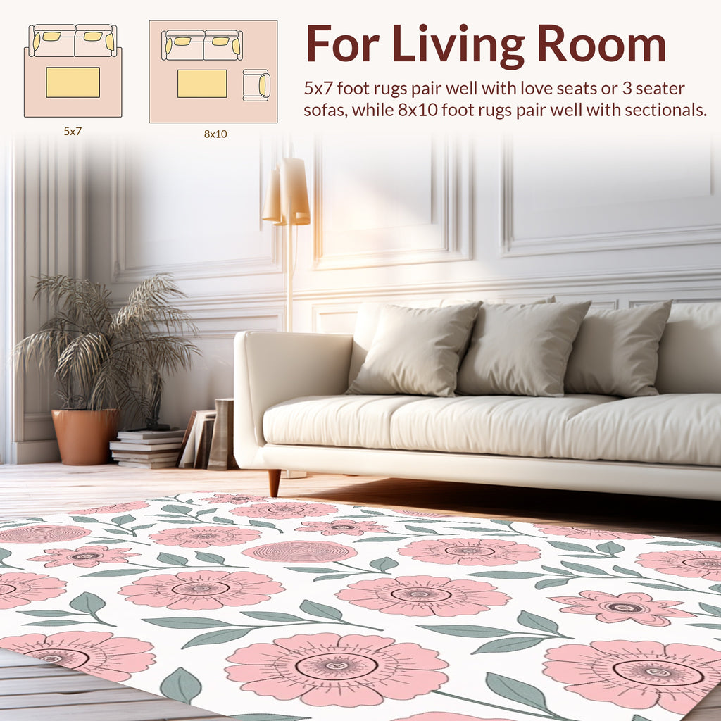 Whimsical Pink Floral Pattern Rug