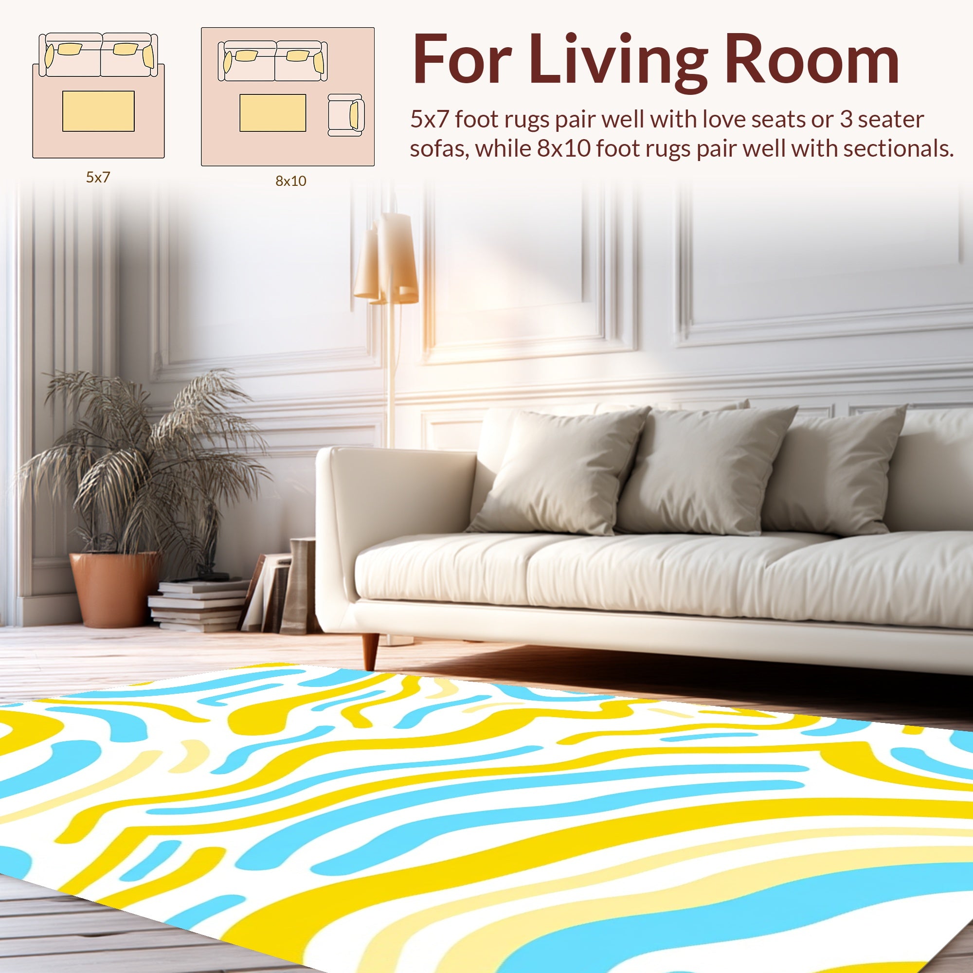 Abstract Yellow Blue Swirl Pattern Rug