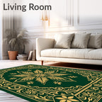 Emerald Golden Leaf Scroll Border Rug