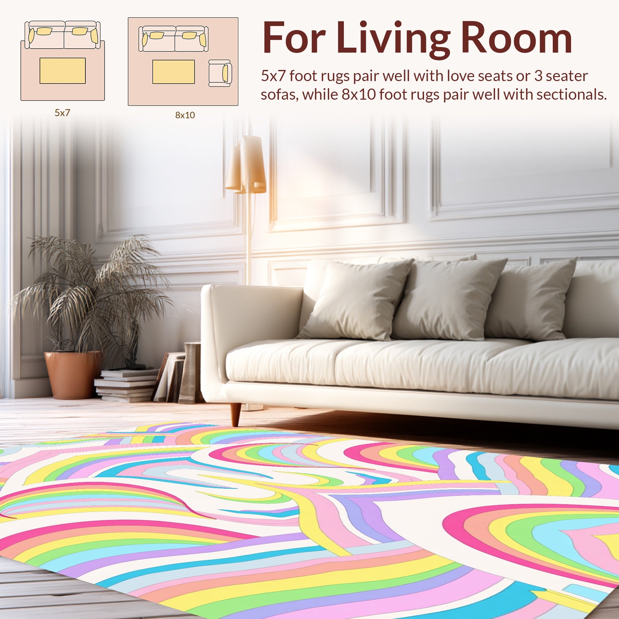 Pastel Rainbow Arc Pattern Design Rug