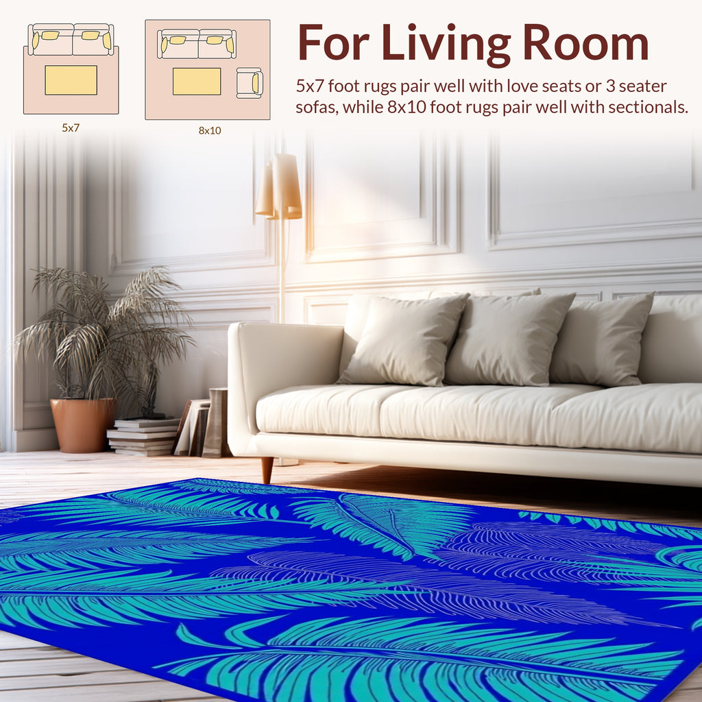Blue Green Leaf Pattern Design Rug