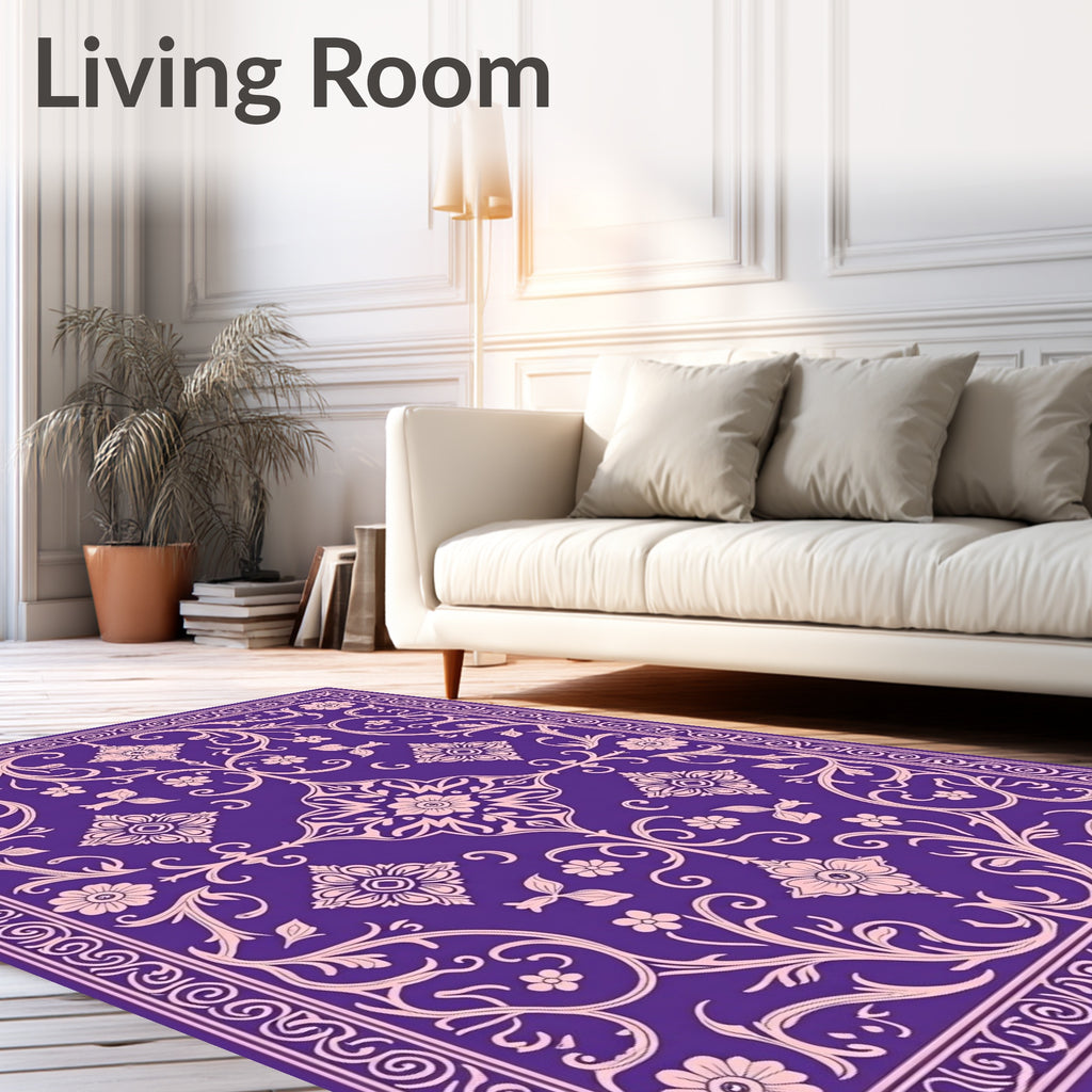 Grand Floral Patterned Purple Rug