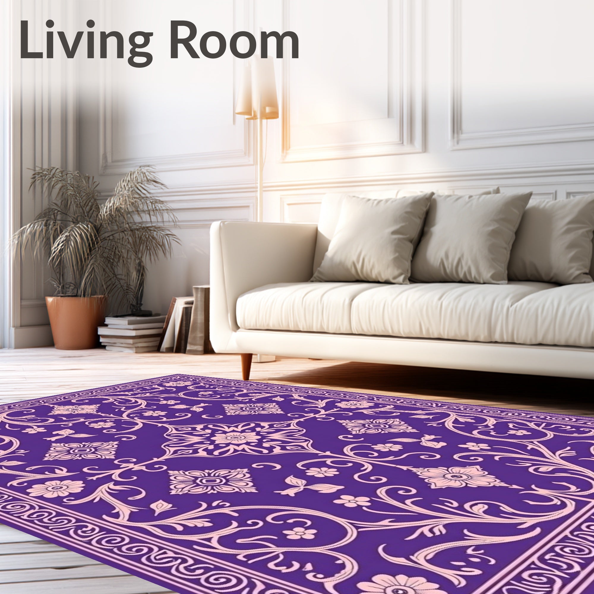 Grand Floral Patterned Purple Rug