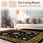 Black Floral Gold Border Rug