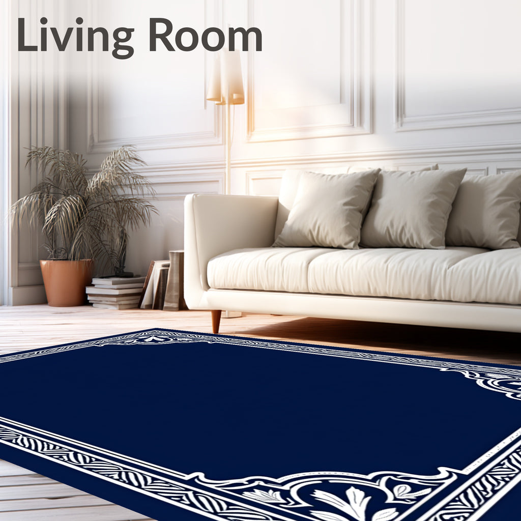 Elegant White Floral Scroll Frame Design Rug