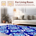 Bold Blue White Floral Pattern Rug
