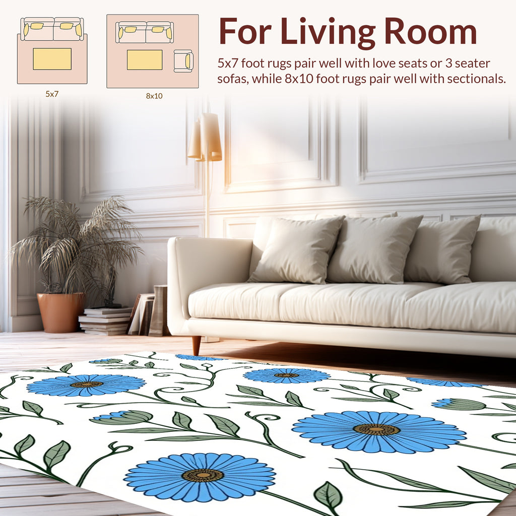 Blue Floral Vine Pattern Rug