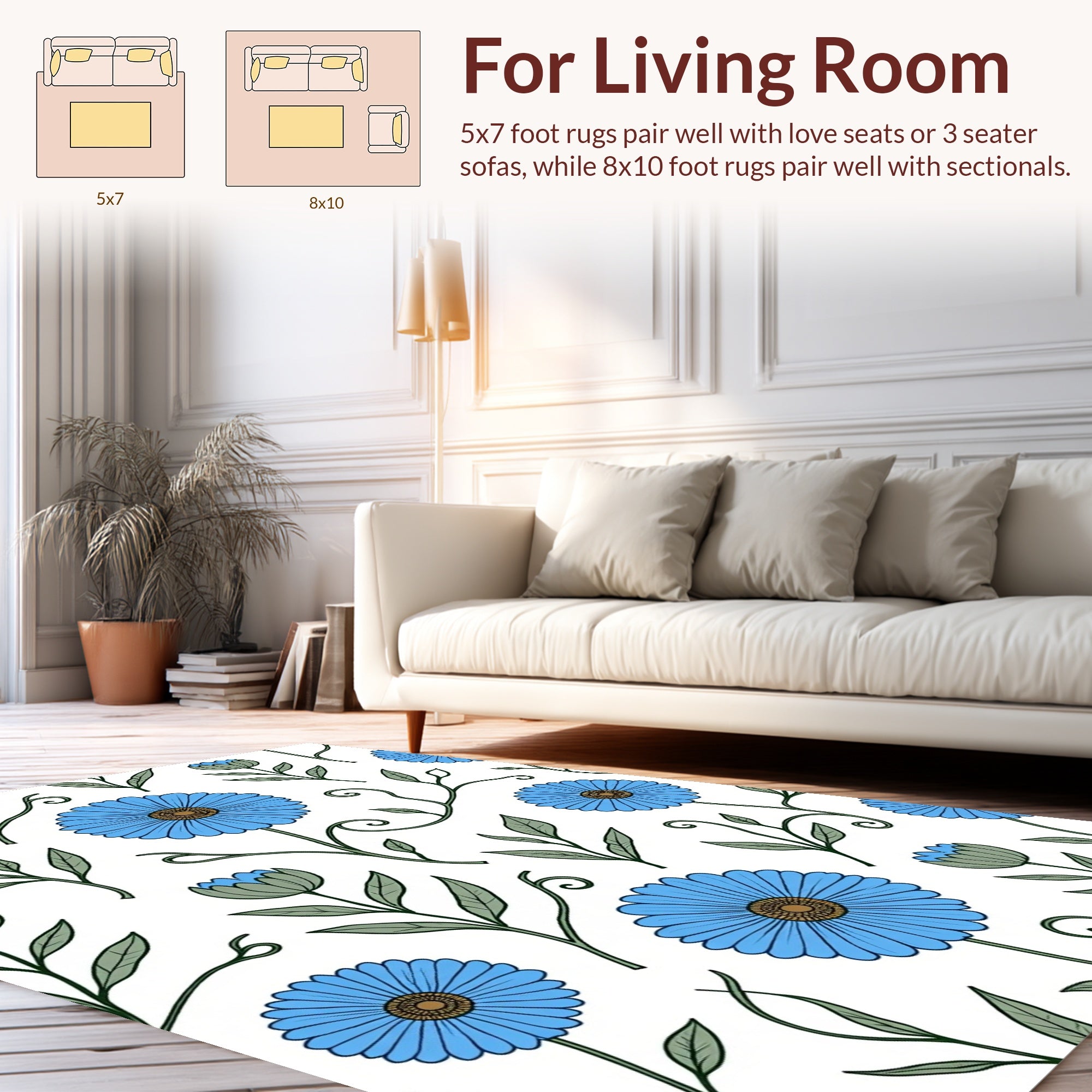 Blue Floral Vine Pattern Rug