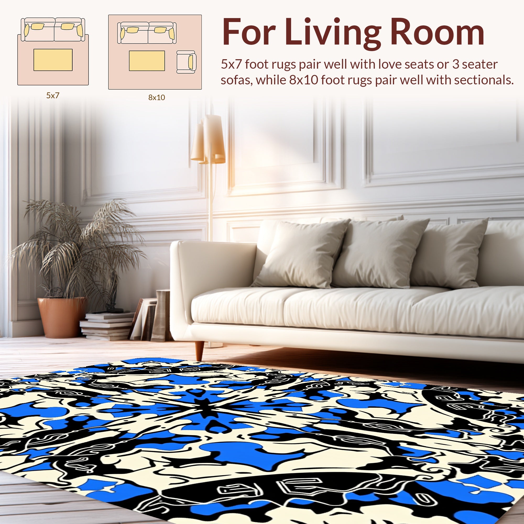 Bold Blue Black Cream Mandala Design Rug