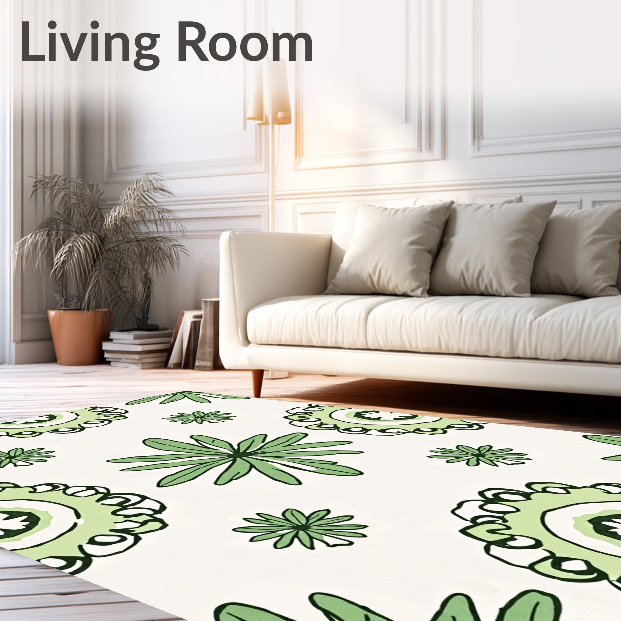 Fresh Green Floral Pattern Rug