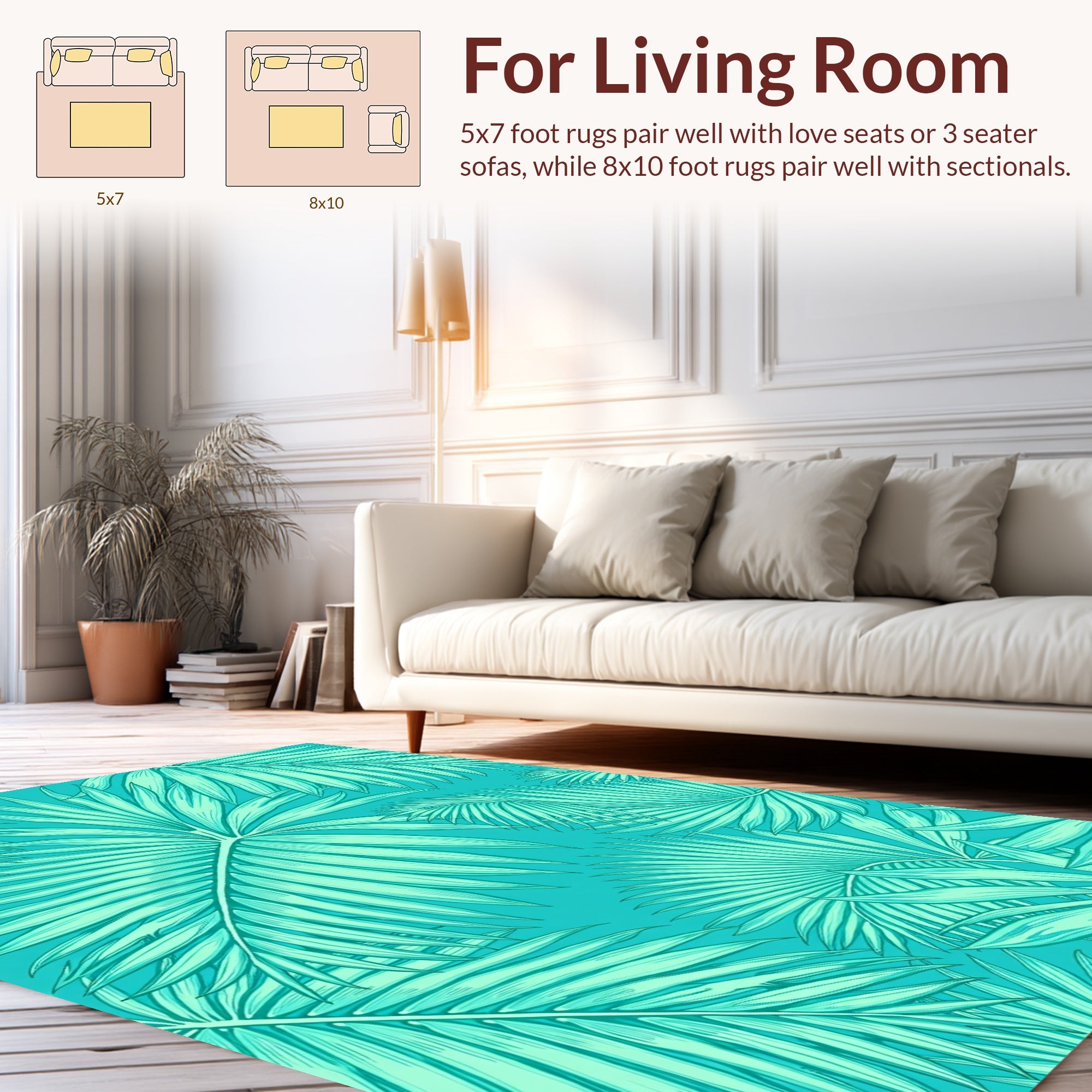 Tropical Palm Leaf Silhouette Pattern Rug
