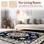 Dark Blue Ivory Floral Mandala Medallion Rug