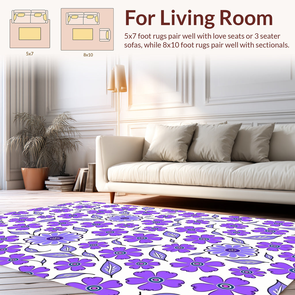 Purple Floral Whimsical Pattern Rug