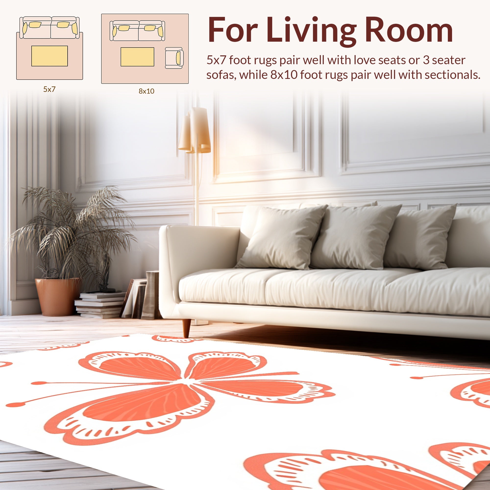 Coral Butterfly Pattern Design Rug