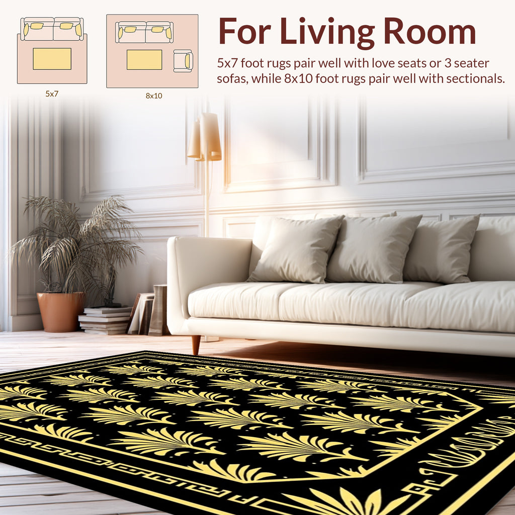 Art Deco Golden Floral Pattern Rug