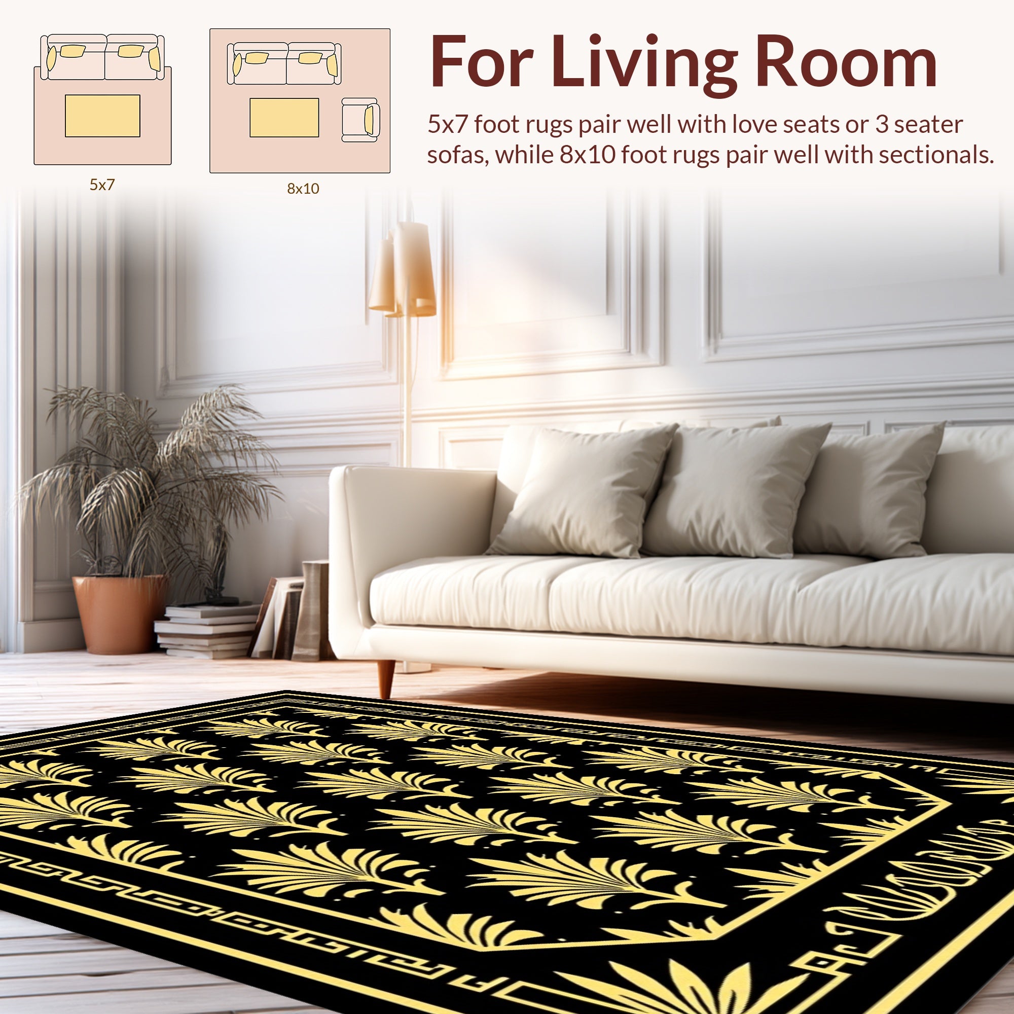 Art Deco Golden Floral Pattern Rug